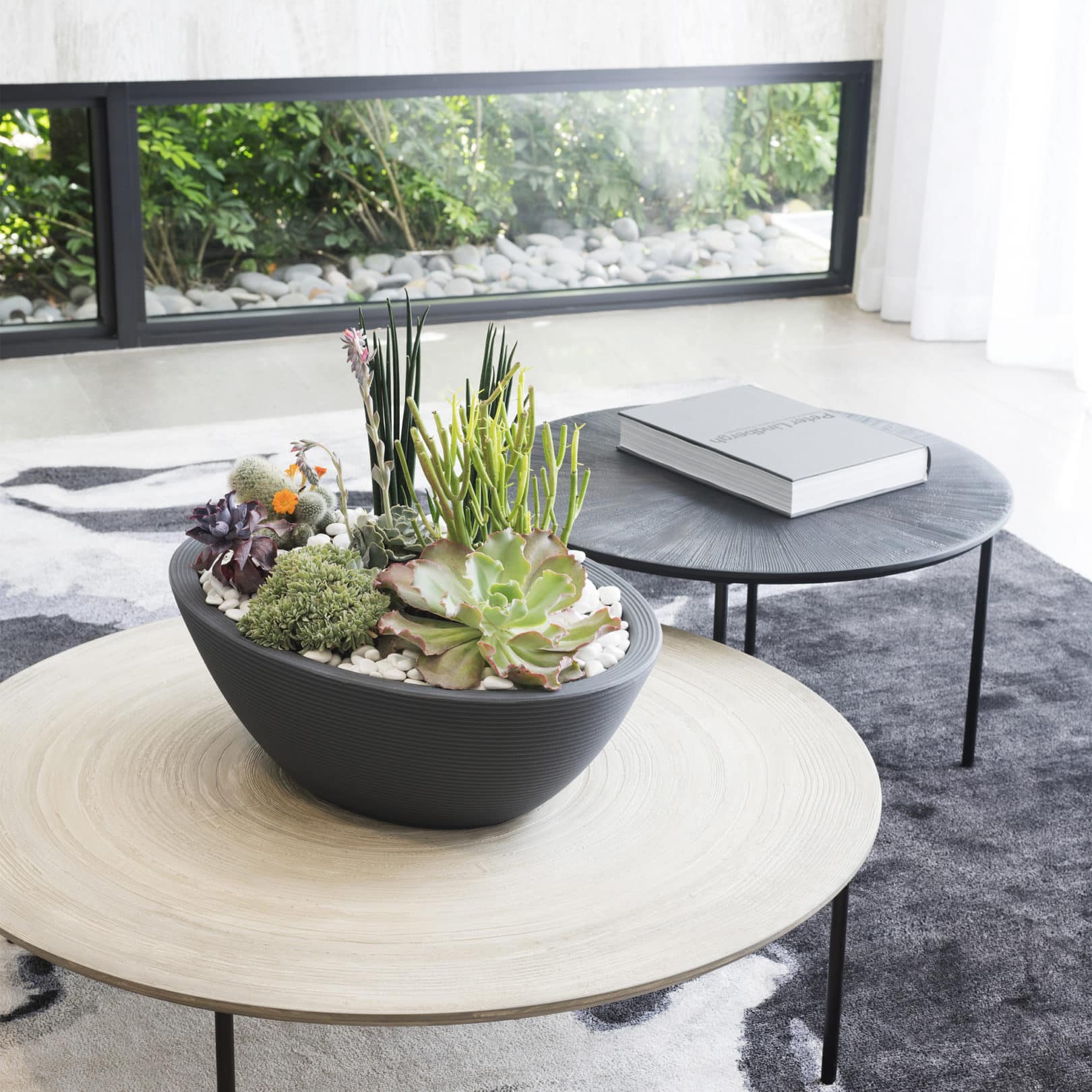 Coffee Table Center with Delano Oval Bowl in Slate